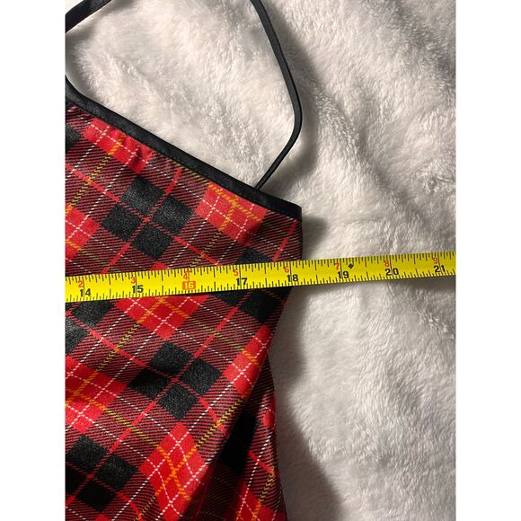 Red Plaid Satin Cami Top Size Medium Y2K Grunge Punk Spaghetti Strap - Picture 7 of 8